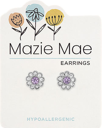 Mazie Mae Silver Light Amethyst CZ Flower Stud Earrings