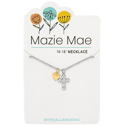 Mazie Mae Silver Two-Tone Cross & Mini Heart Necklace