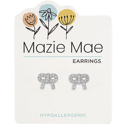 Mazie Mae Silver CZ Bow Stud Earrings