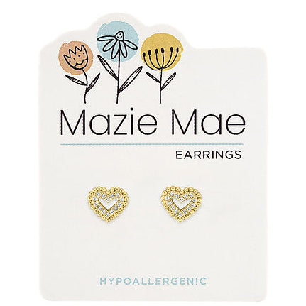 Mazie Mae Gold Double Bordered CZ Heart Stud Earrings