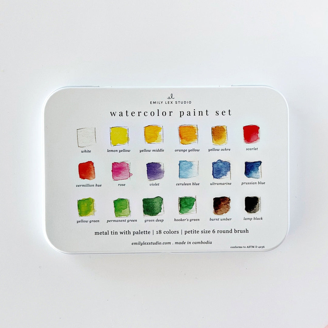 Emily Lex Watercolor Paint Set 18 Colors with Brush