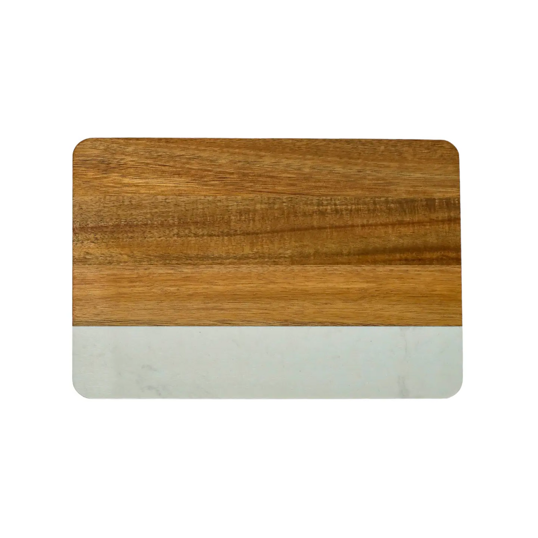 White Marble and Acacia Wood Rectangle Board w/Personalization