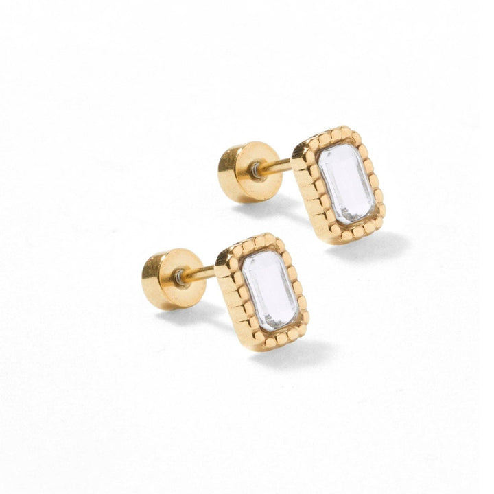 Linny Co Screwback Stud Earrings - Madison Gold Clear