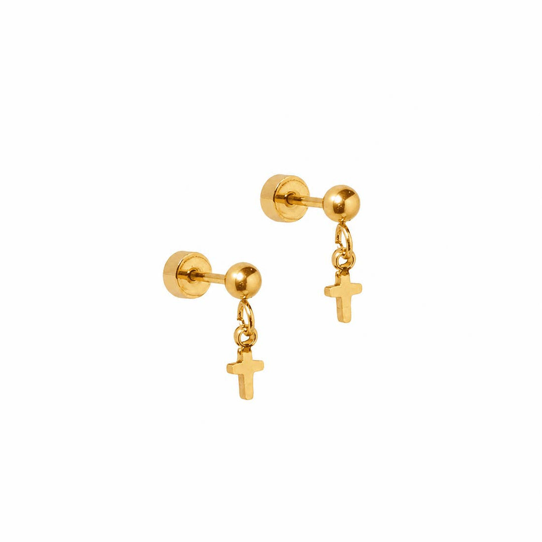 Linny Co Screwback Stud Earrings - Millie Cross Gold
