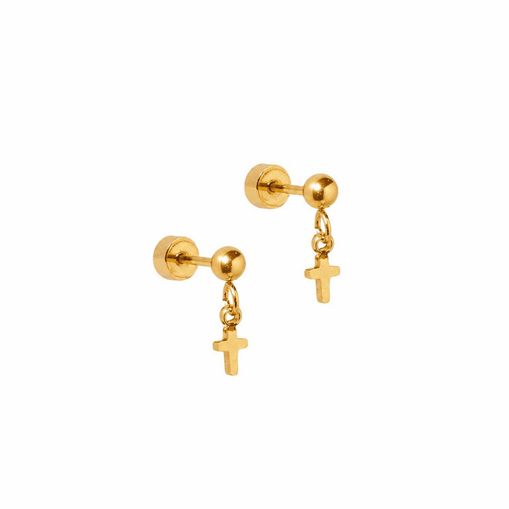 Linny Co Screwback Stud Earrings - Millie Cross Gold