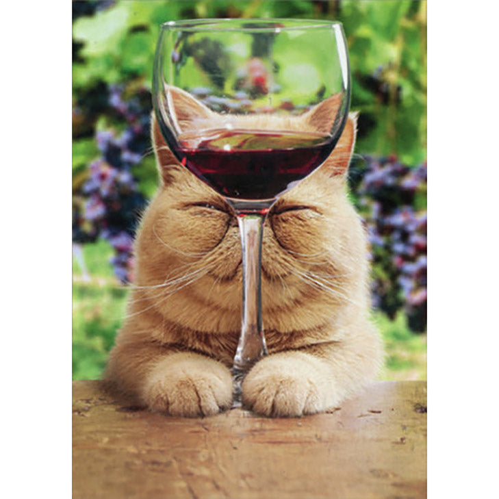 Avanti Press Cat with Glass of Red Wine Birthday Card