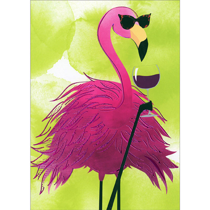 Avanti Press Pink Foil Flamingo Wine Toast  Birthday Card