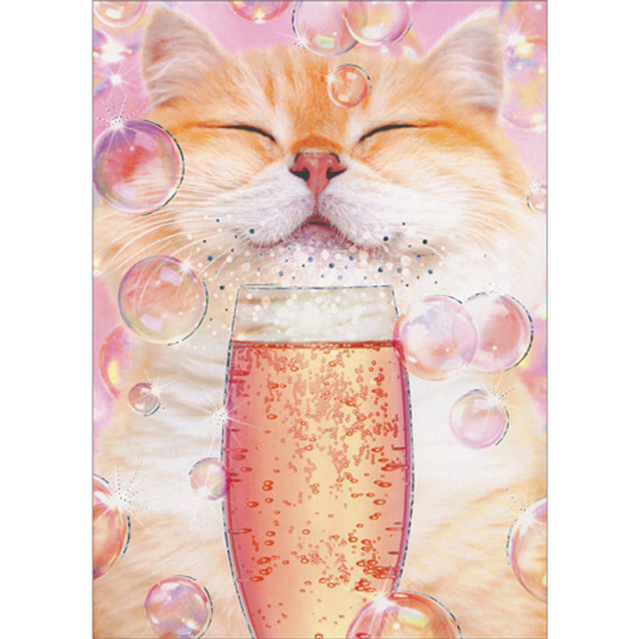 Avanti Press Smiling Cat with Champagne Flute Birthday Card