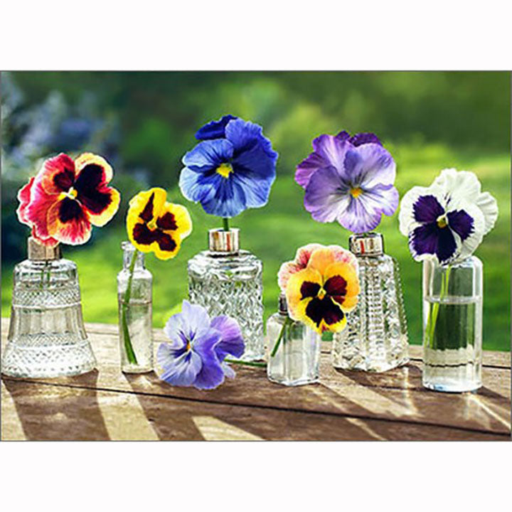 Avanti Press Pansies In Glass Bottles Blank Card