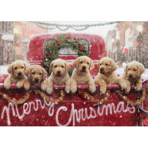 Avanti Press Lab Puppies In Red Truck Christmas Card