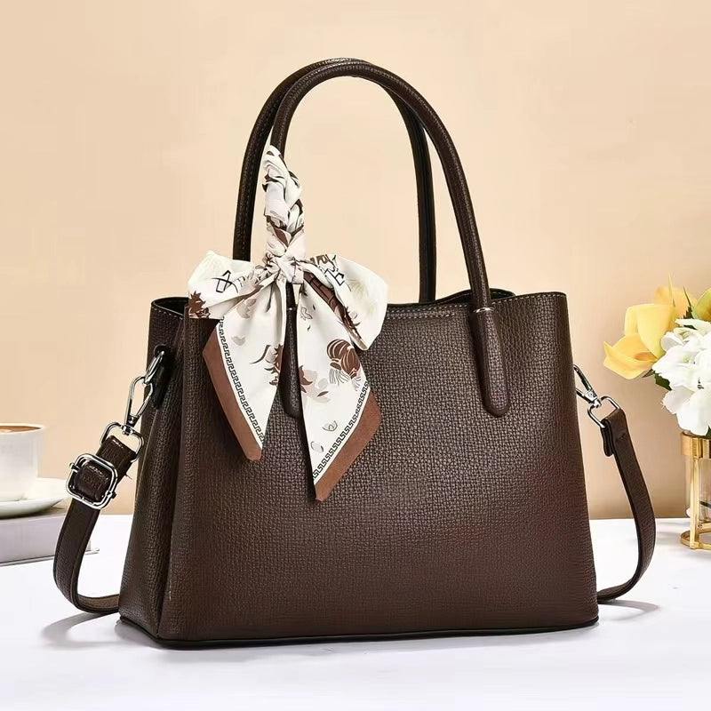 Pretty Persuasions Dual-Carry Microfiber Leather Bag W/Twilly Scarf - Coffee