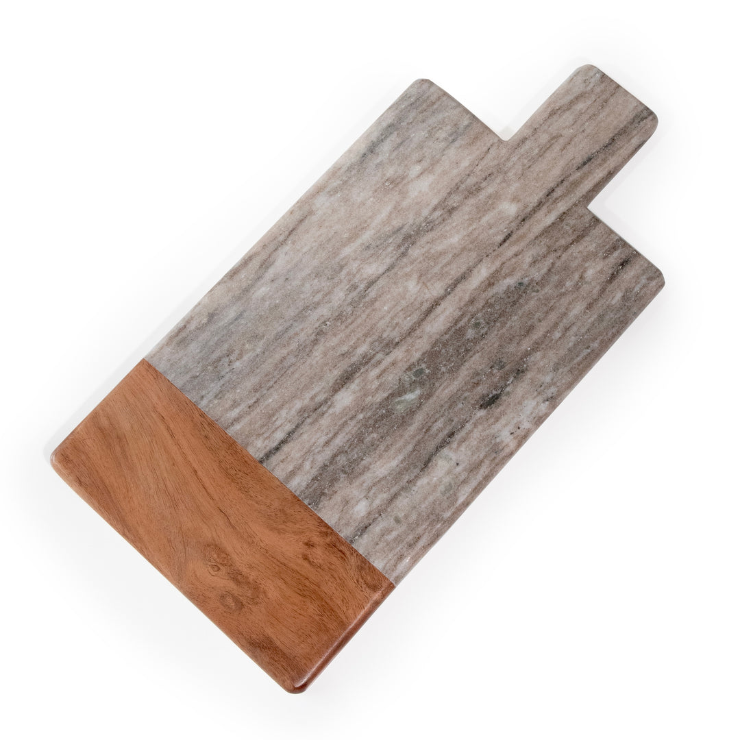 Andaluca Rectangular Marble & Acacia Wood Charcuterie Board w/One Name