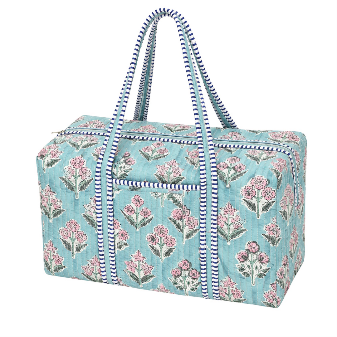 Quilted Duffle Bag - Blue Floral Vine