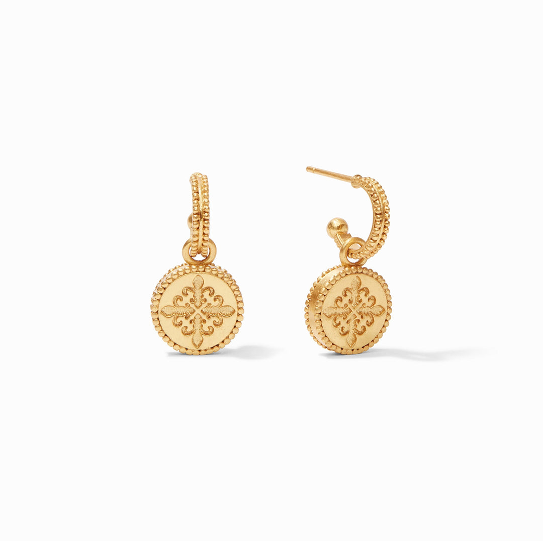 Julie Vos Fleur-de-Lis Hoop & Charm Earrings - Gold/Iridescent Palmetto Green