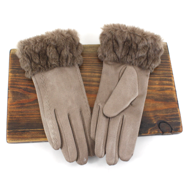Pretty Persuasions Gloves - Khaki Faux Fur Cuff