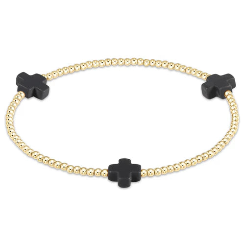 enewton Signature Cross Small Gold Pattern 2mm Bead Bracelet - Charcoal