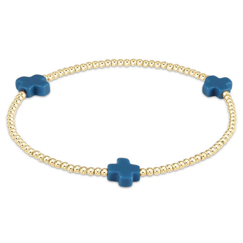 enewton Signature Cross Small Gold Pattern 2mm Bead Bracelet - Cobalt