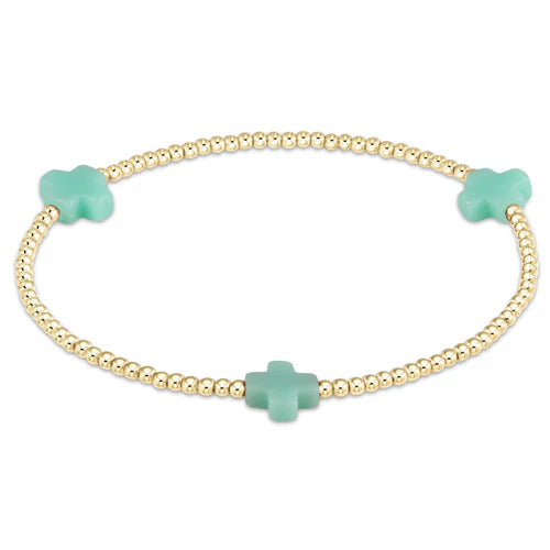 enewton Signature Cross Small Gold Pattern 2mm Bead Bracelet - Mint