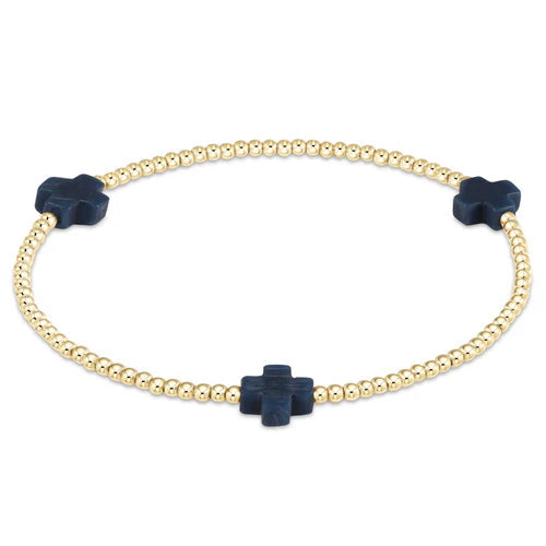 enewton Signature Cross Small Gold Pattern 2mm Bead Bracelet - Navy