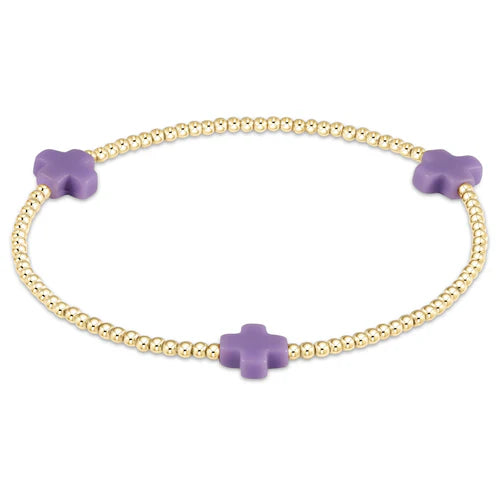 enewton Signature Cross Small Gold Pattern 2mm Bead Bracelet - Purple