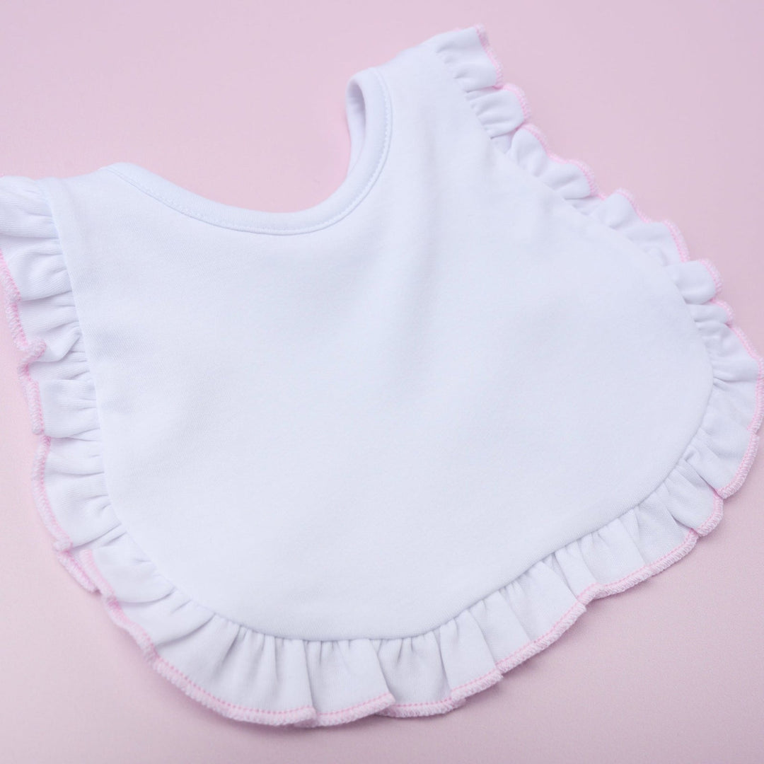 Magnolia Baby Essentials White Bib w/Pink Ruffle