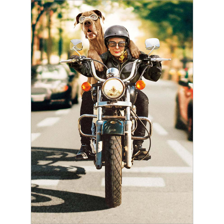 Avanti Press Woman & Dog Riding Motorcycle Birthday Card