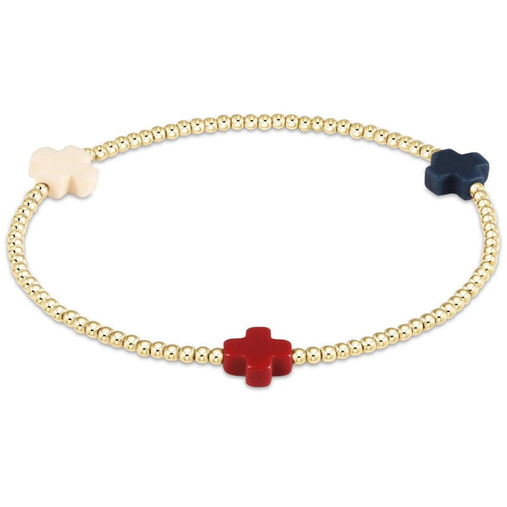 enewton Signature Cross Gold Pattern 2mm Bead Bracelet - Firecracker