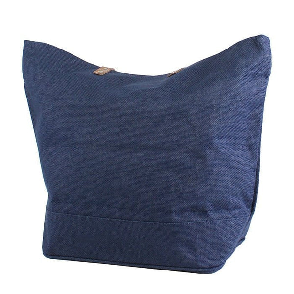 MiMi JUTE Leather Handle Jute Burlap Tote - Navy