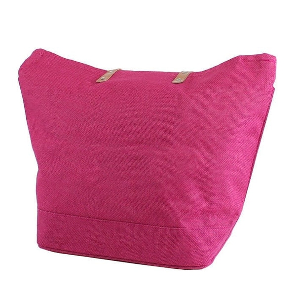 MiMi JUTE Leather Handle Jute Burlap Tote - Fuchsia