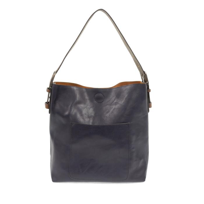 Joy Susan Classic Hobo Handbag - Midnight Blue/Coffee Handle/Silver Buckle