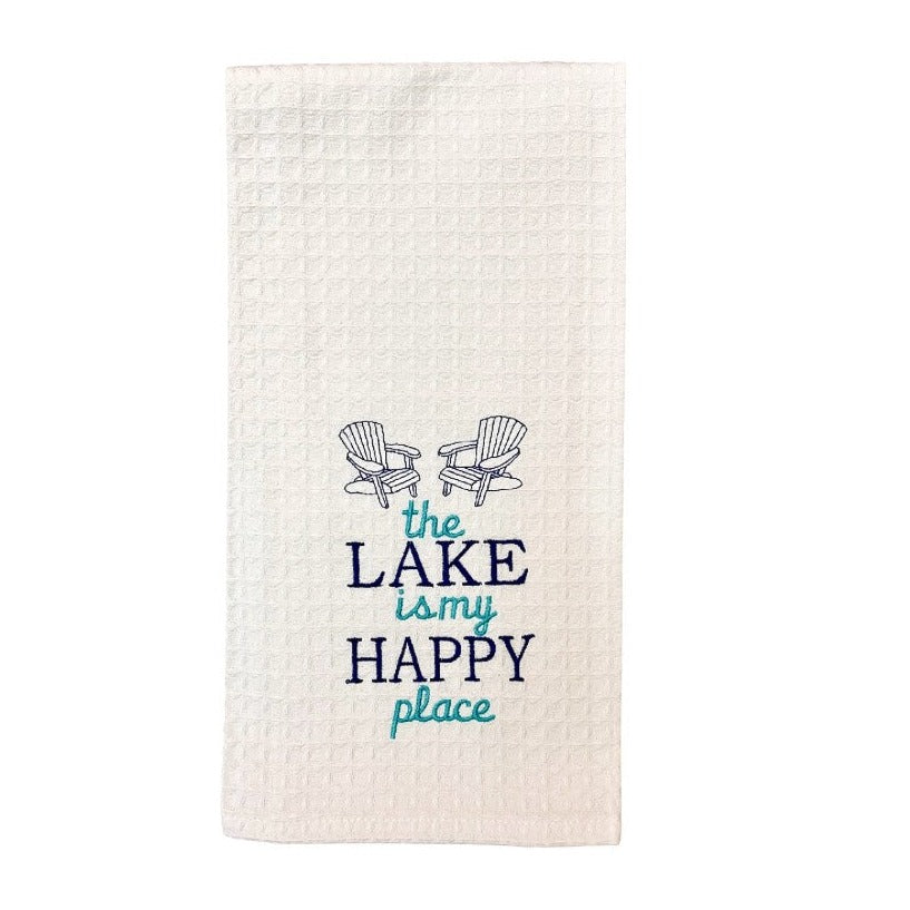 Hanging By A Thread Waffle Weave Towel - 2 Chairs w/The Lake is My Happy Place