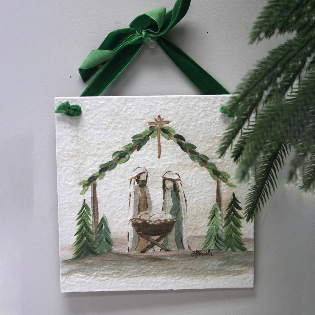 Trade Cie Textured Wall Sign - Velvet Ribbon/Evergreen Nativity