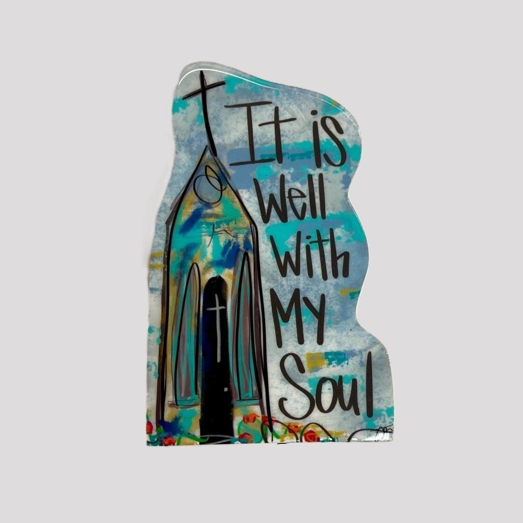 Trade Cie Cutout MDF Block Sign - Church/Well with My Soul With Epoxy