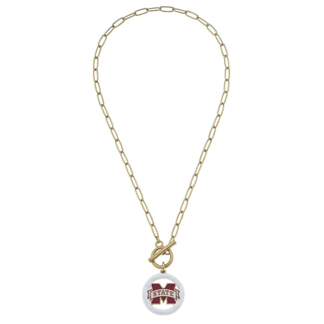 Canvas Enamel Logo T-Bar Necklace - Mississippi State Bulldogs