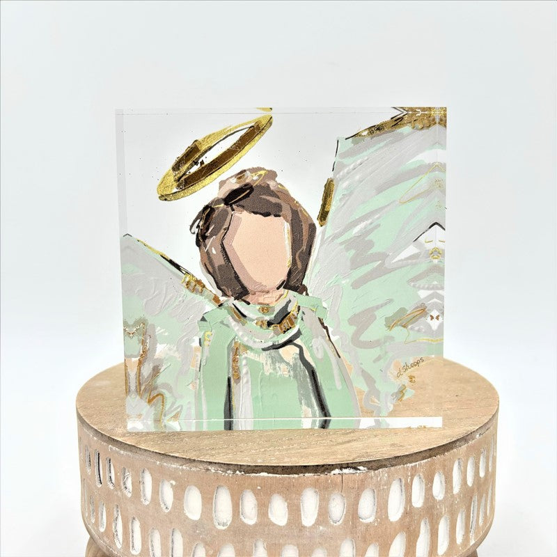 Trade Cie Acrylic Block Sign - Angel with Gold Foil Halo ©Dana Shoops