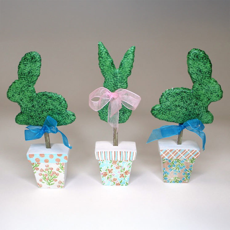 Trade Cie Bunny Topiary MDF Pots with Metal Bunny