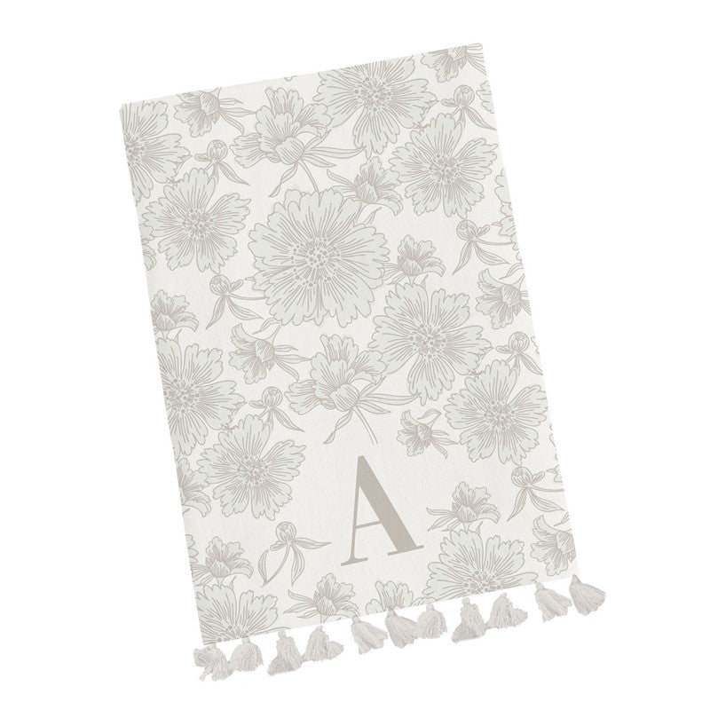 Mary Square Tea Towel Initial Floral - A