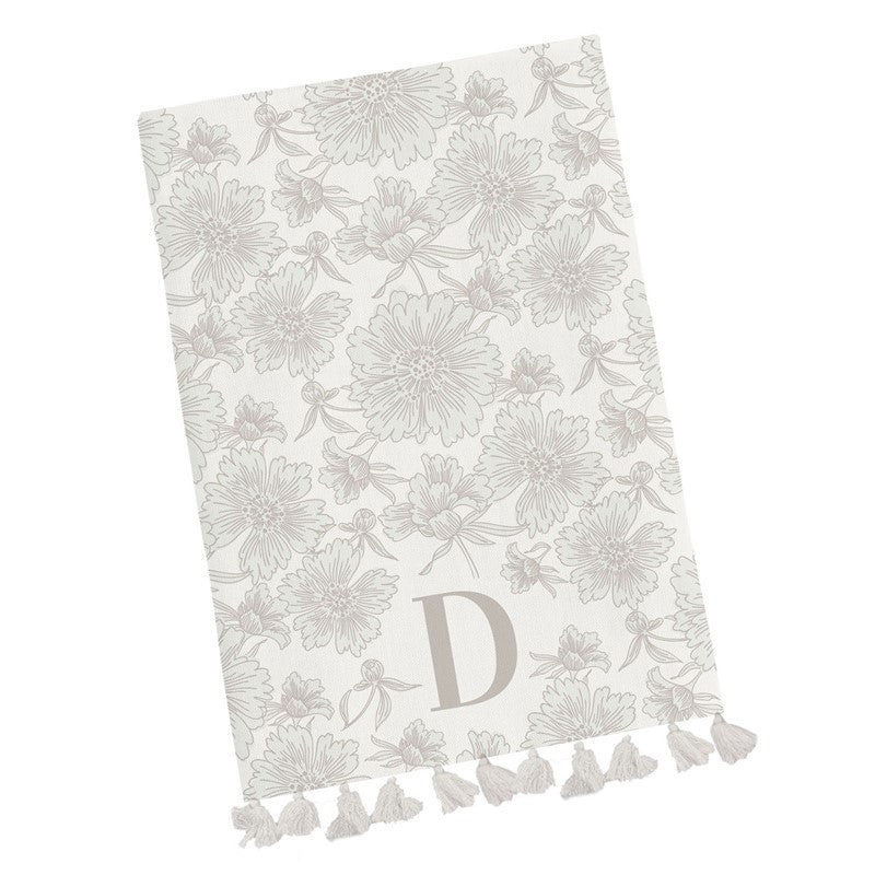 Mary Square Tea Towel Initial Floral - D