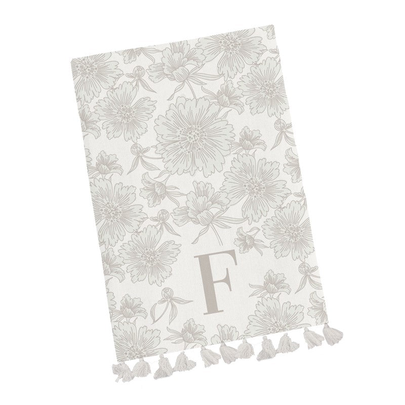 Mary Square Tea Towel Initial Floral - F