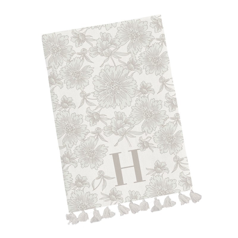 Mary Square Tea Towel Initial Floral - H