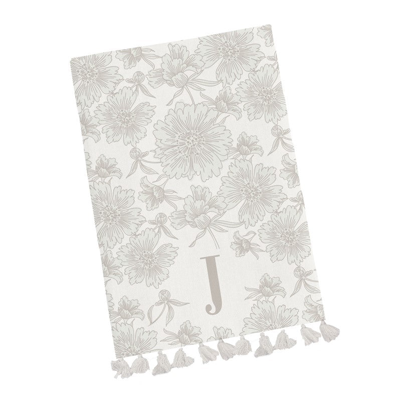 Mary Square Tea Towel Initial Floral - J