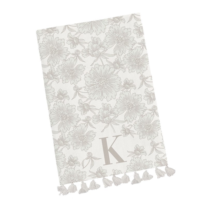 Mary Square Tea Towel Initial Floral - K