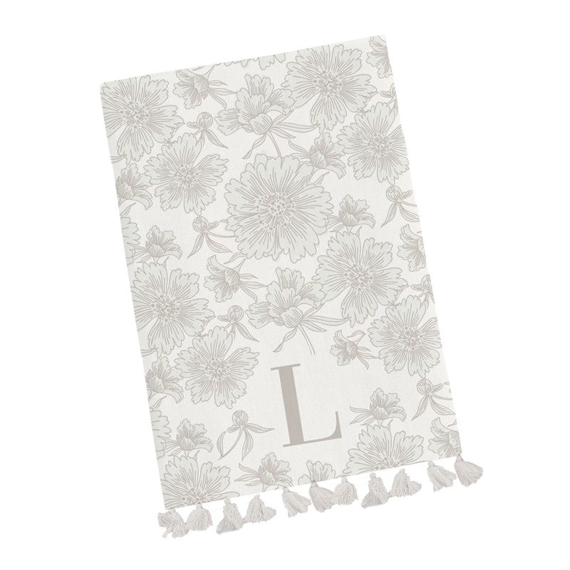 Mary Square Tea Towel Initial Floral - L