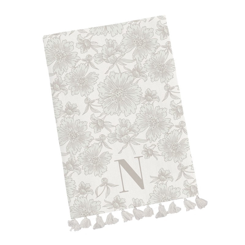 Mary Square Tea Towel Initial Floral - N