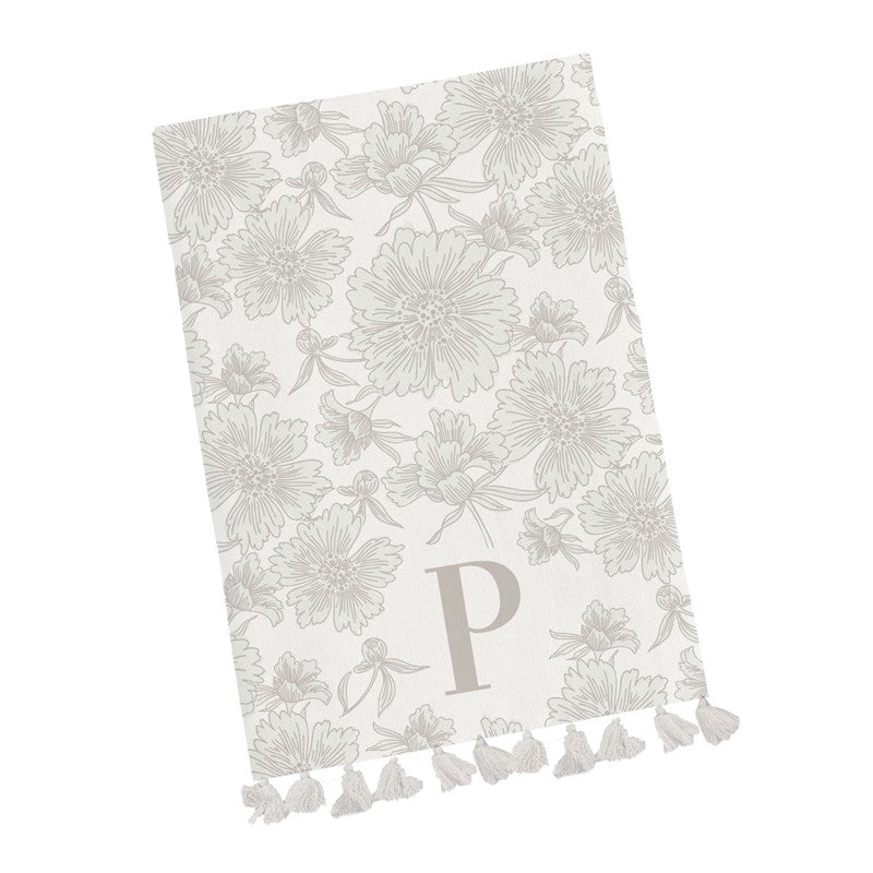 Mary Square Tea Towel Initial Floral - P