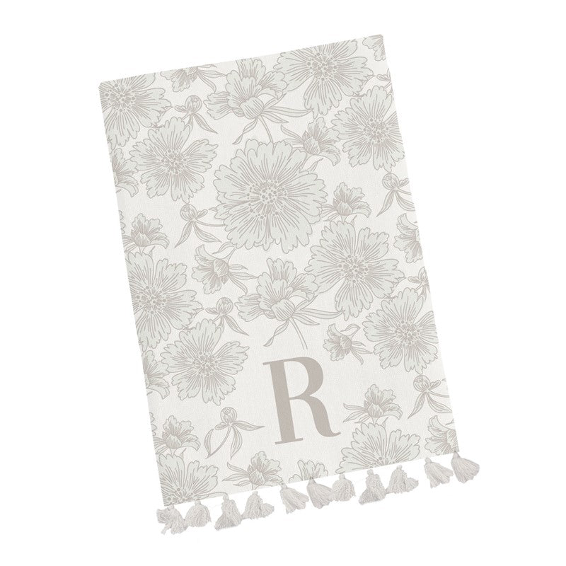 Mary Square Tea Towel Initial Floral - R