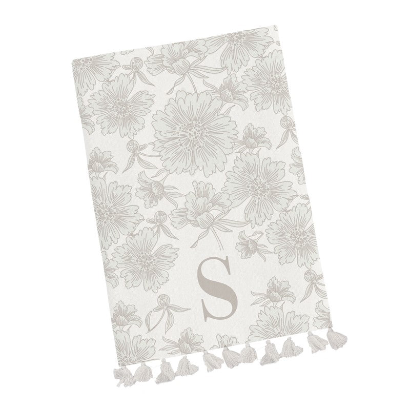 Mary Square Tea Towel Initial Floral - S