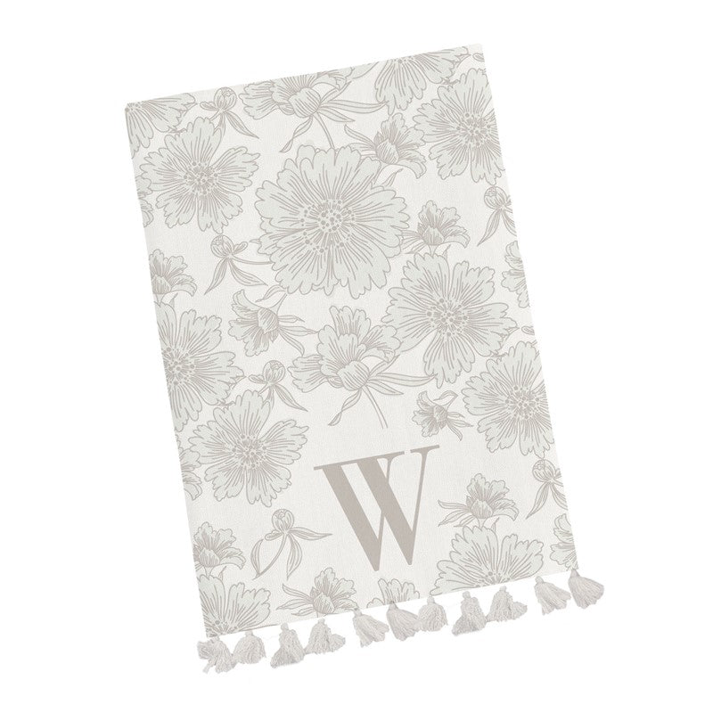 Mary Square Tea Towel Initial Floral - W