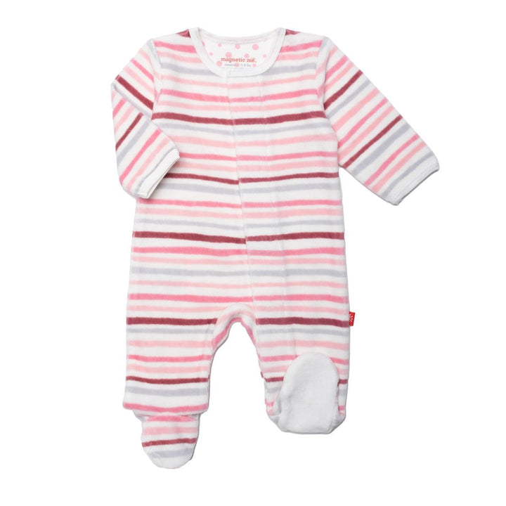 magnetic me Pink Multi Stripes Velour Magnetic Parent Favorite Footie - 3-6M (12-16 lb)