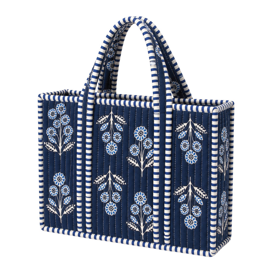 Quilted Mini Tote - Navy Floral